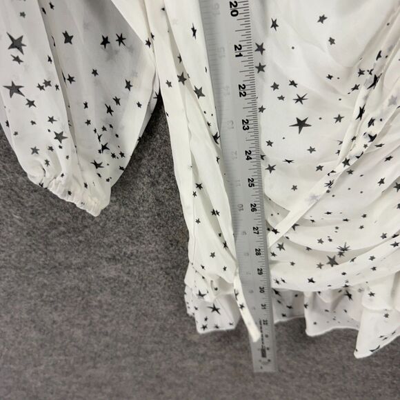 SheIn Dress Women S Small White Star Print Shift Short Zipper Long Sleeve Rayon - Picture 6 of 7